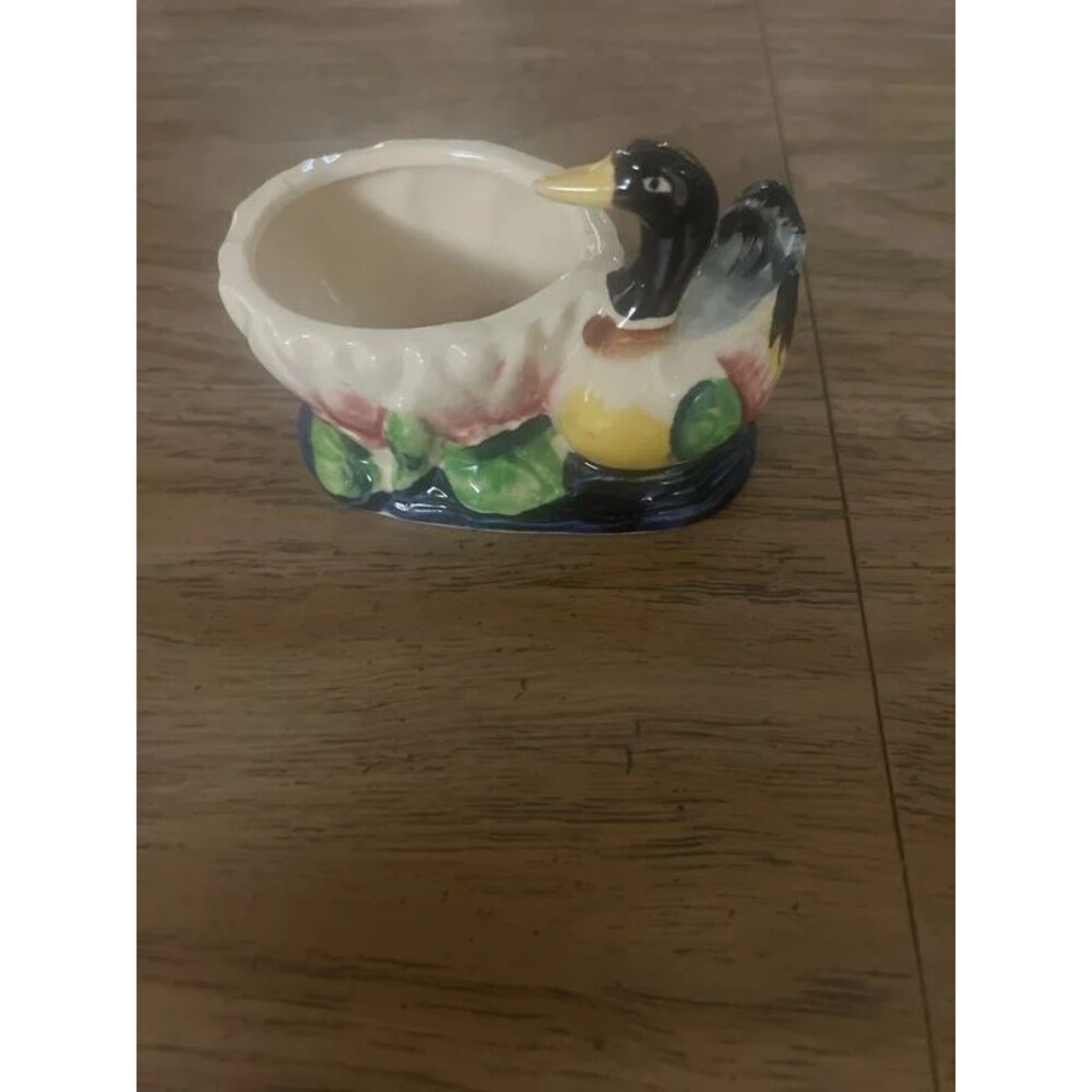 Vintage Occupied Japan Ceramic Mallard Duck Planter Hand Painted 1940s-50s